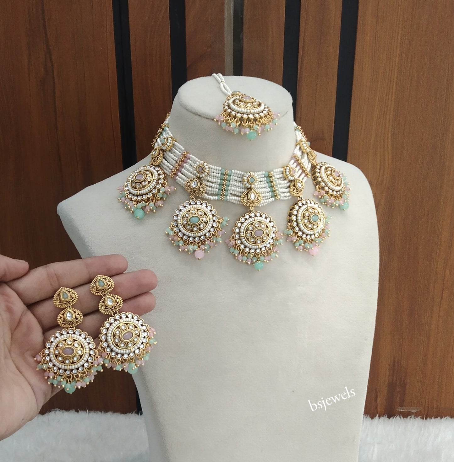 Mint pink Kundan Necklace Sunita sets