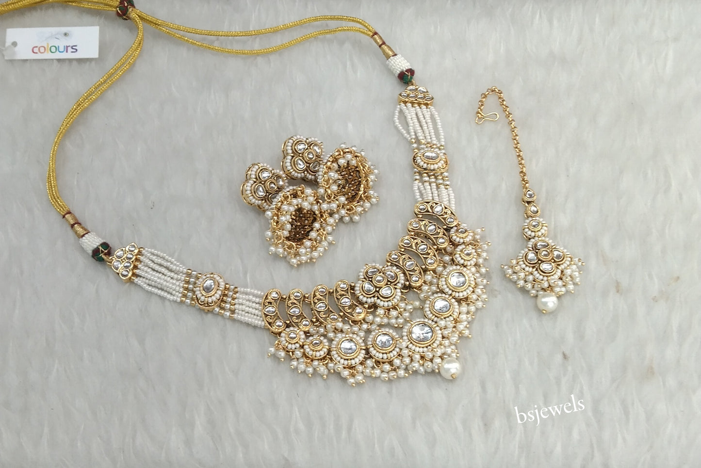 Gold White Kundan Necklace Diya sets