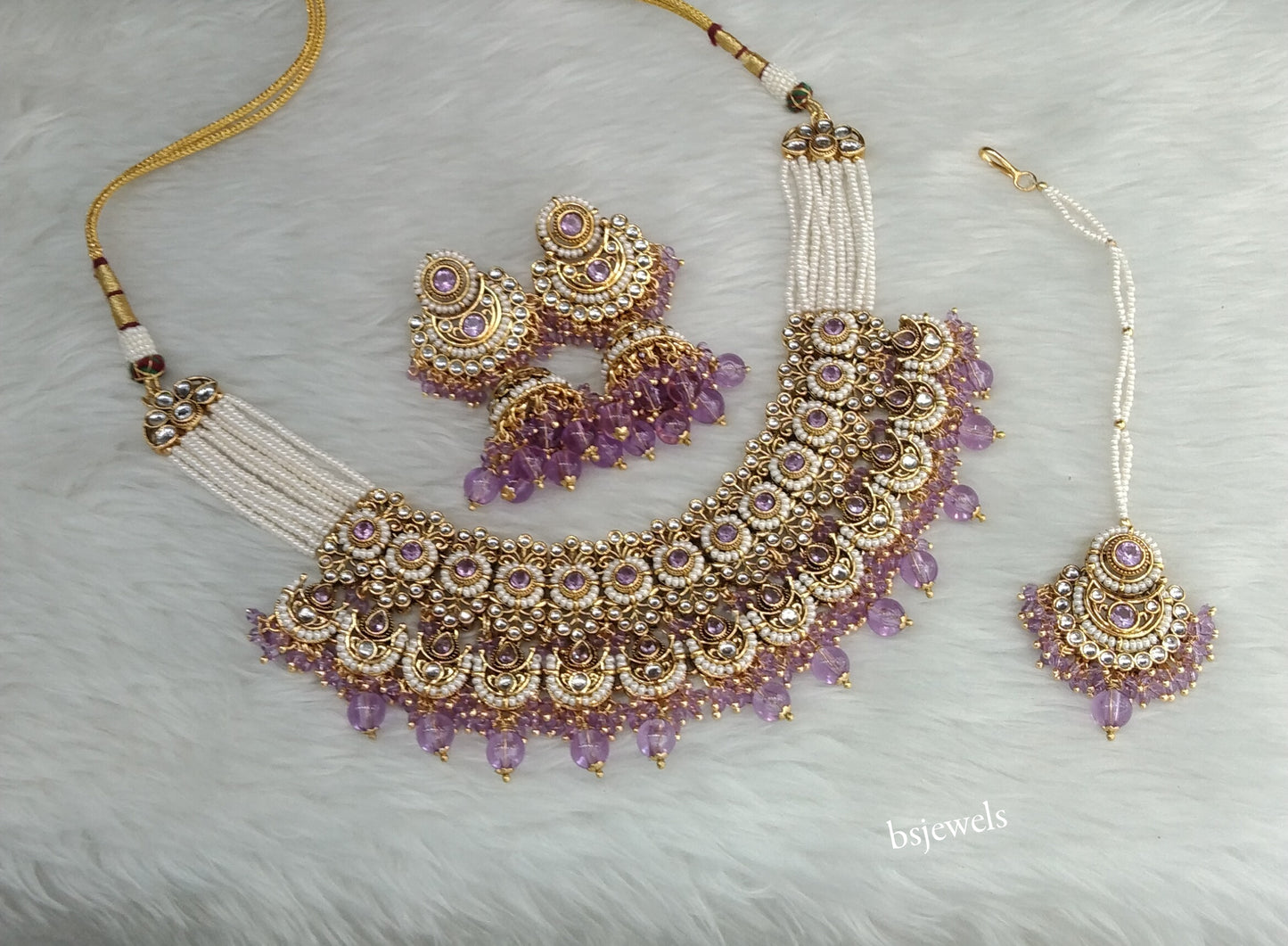 Gold Lavender Kundan Zola Necklace sets