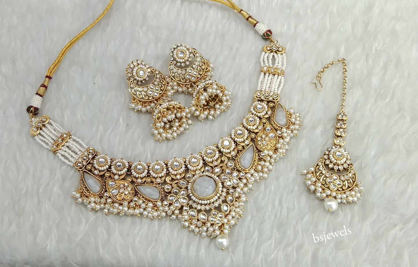 Gold White Kundan Niky Necklace sets