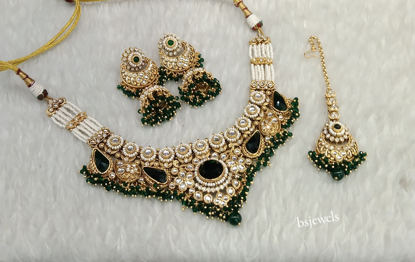 Gold Green Kundan Niky Necklace sets