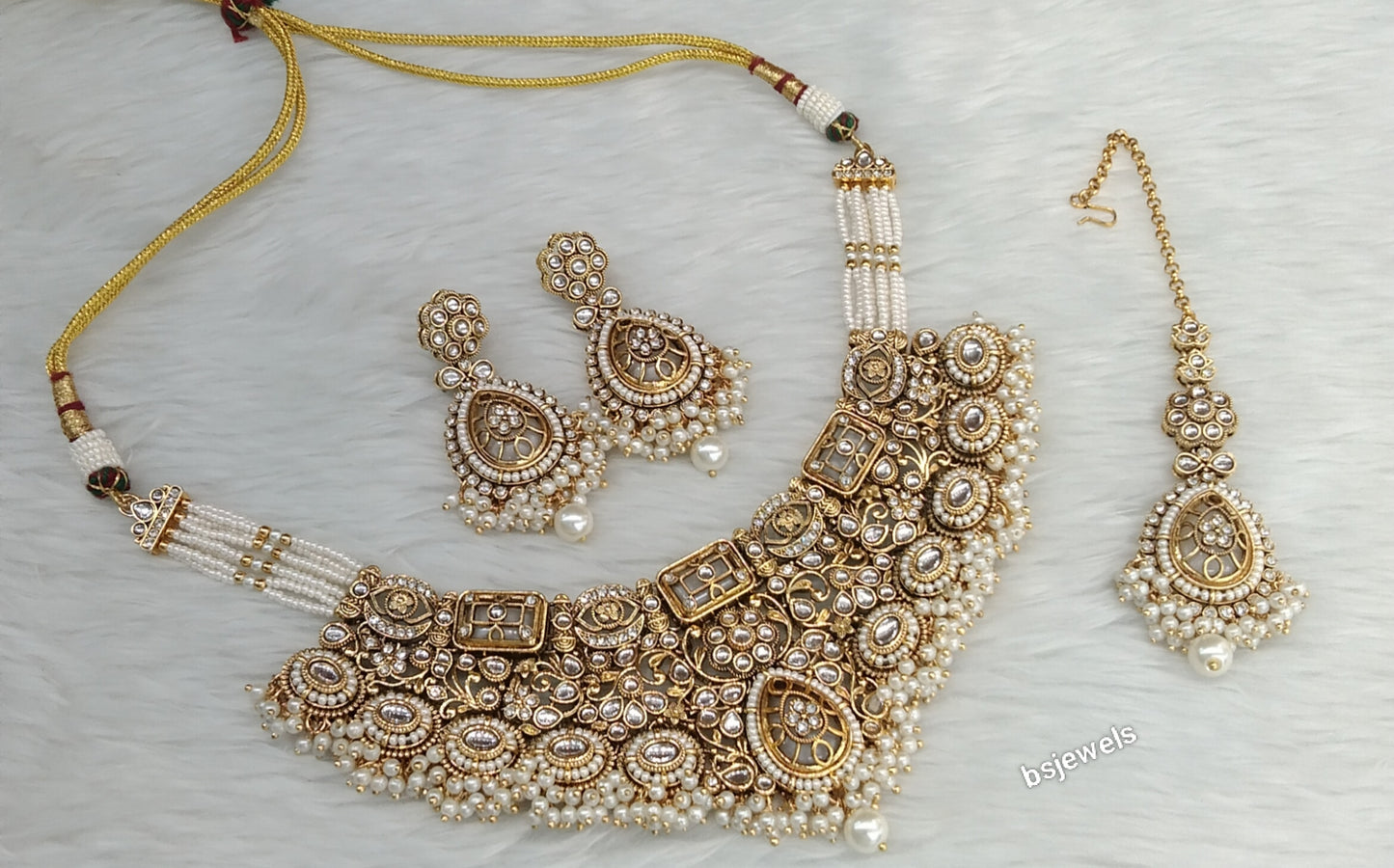 Gold white Kundan necklace Set/ kundan Indian Grace jewellery sets