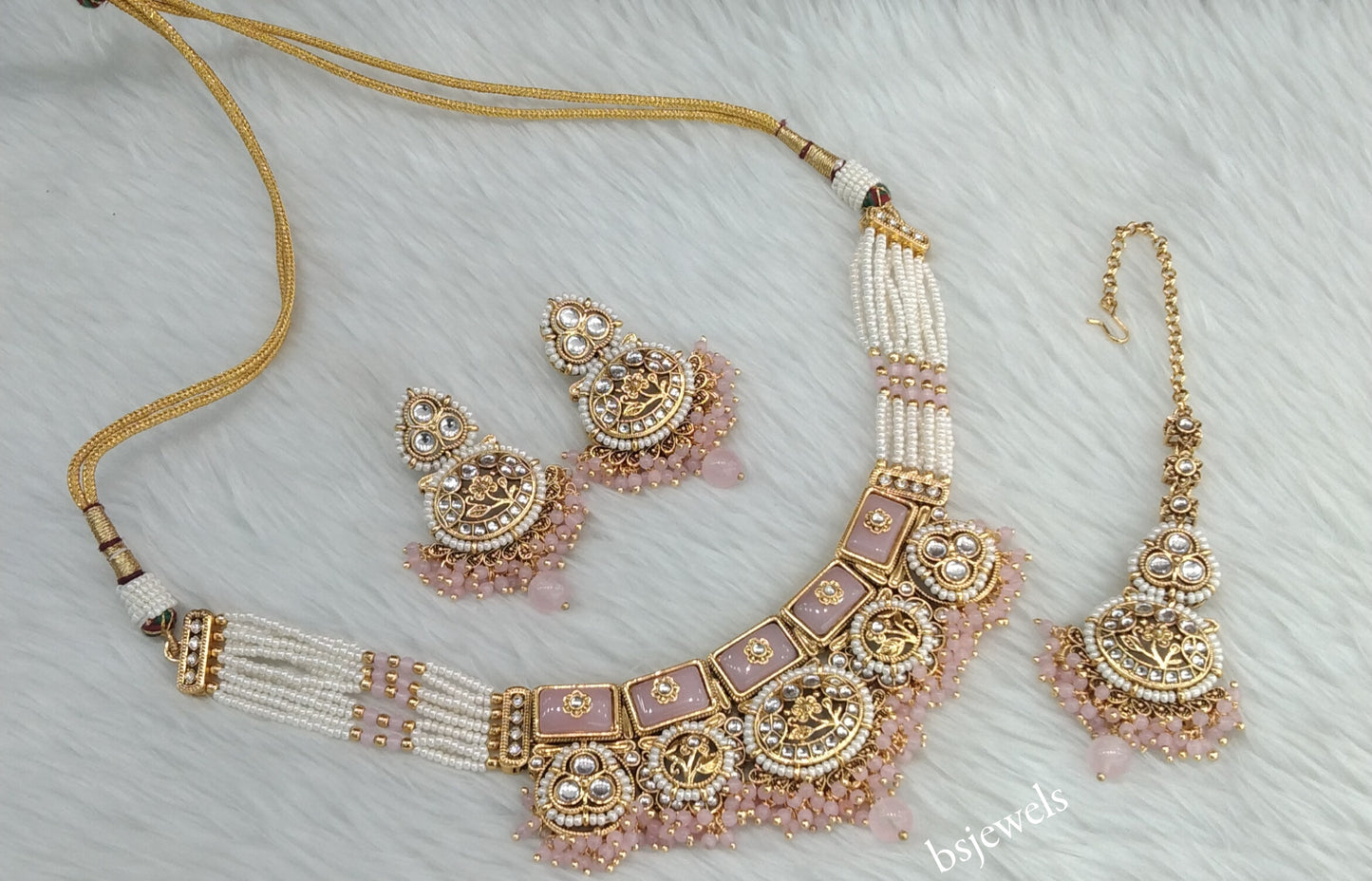 Gold Pink Kundan necklace Set/ kundan Indian Sylvia jewellery sets