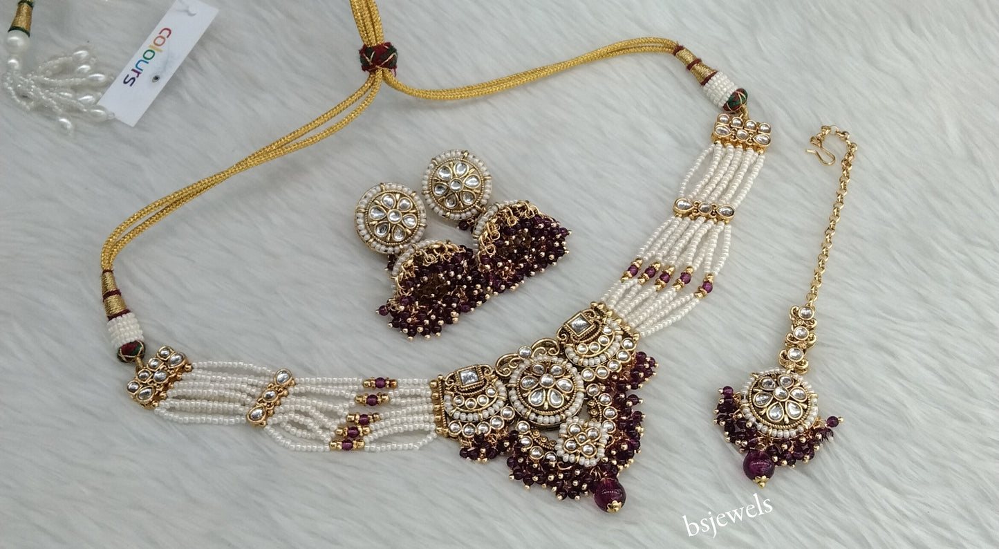 purple Kundan Choker Indian jewellery Emillia sets