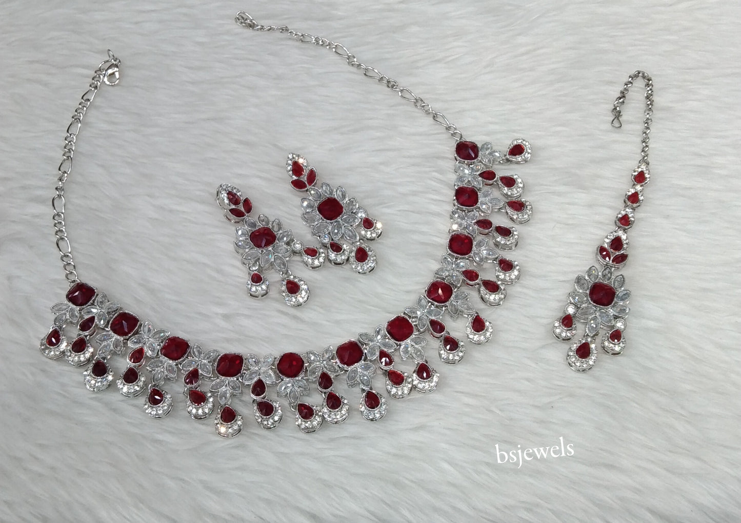 Silver Maroon Necklace Ada sets