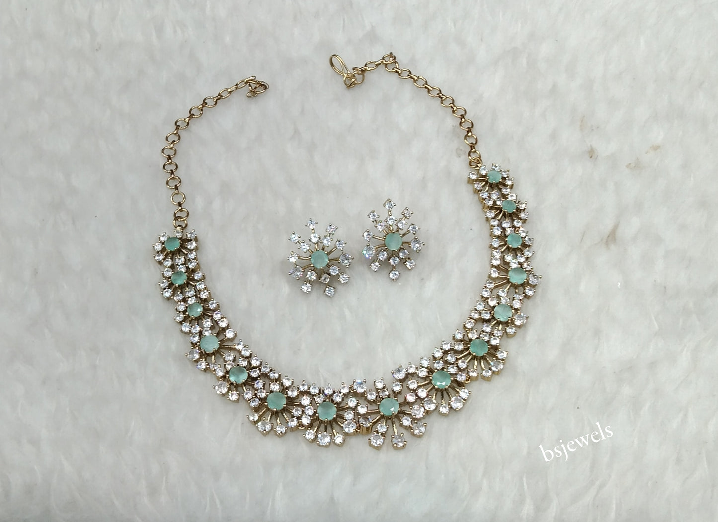 Antique Mint American Diamond Ad Eden Necklace Set