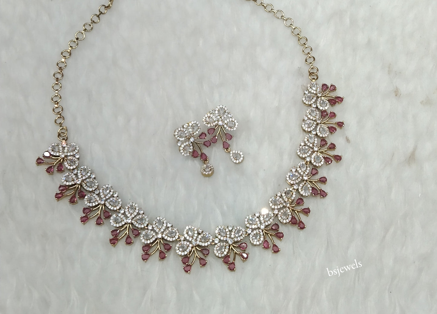 Antique Ruby American Diamond Ad Riley Necklace Set
