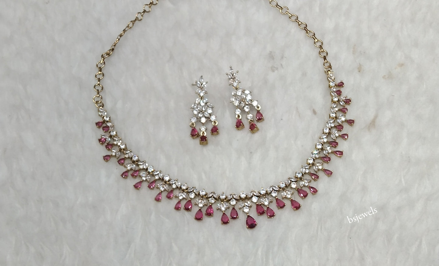 Antique Ruby American Diamond Ad Emery Necklace Sets