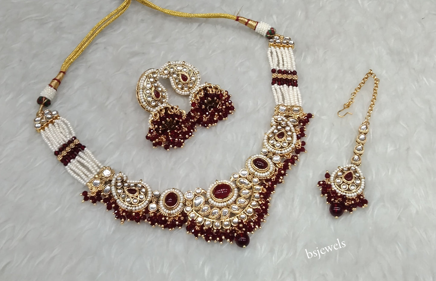 Gold Maroon Kundan Necklace Zoin sets