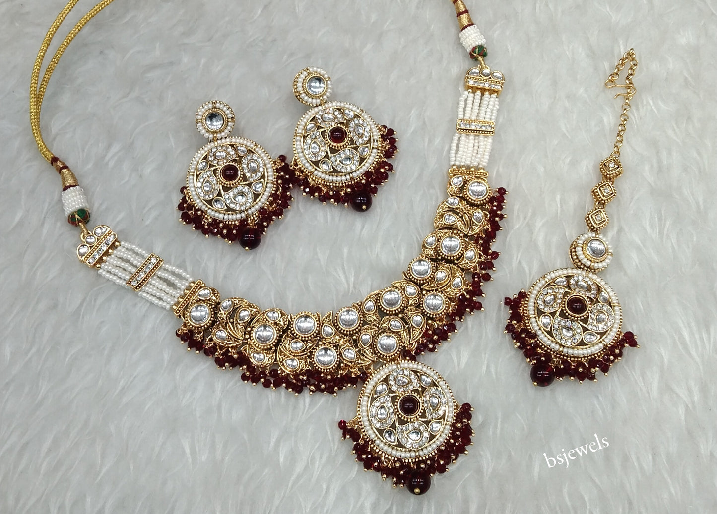 Gold Maroon Kundan necklace Set/ kundan Indian Lennon jewellery sets