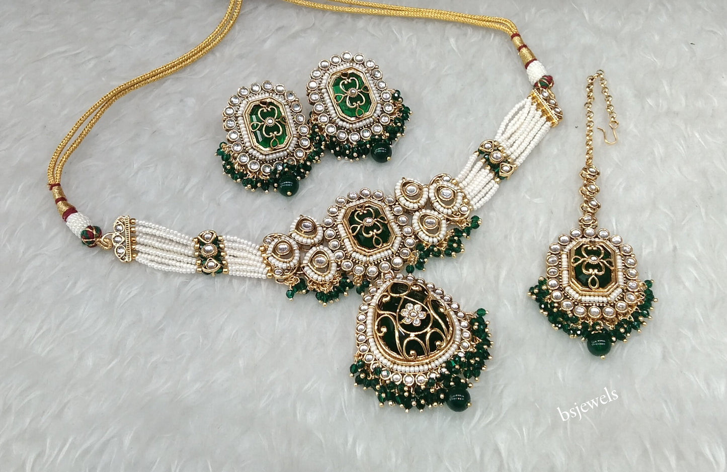 Gold Green Kundan Choker Jewellery Rowan Set