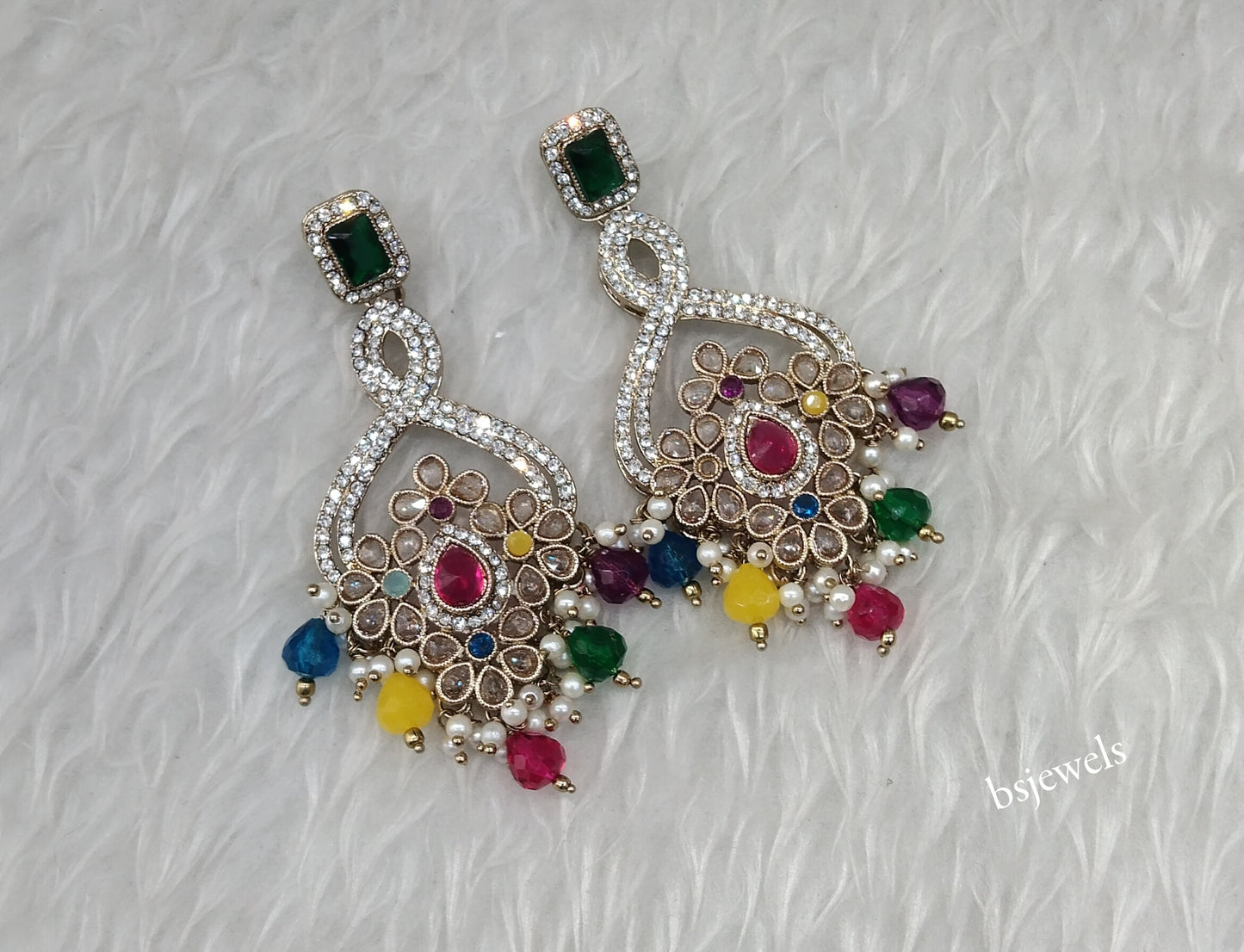 Antique Gold Multi Color Bollywood Edna Earrings