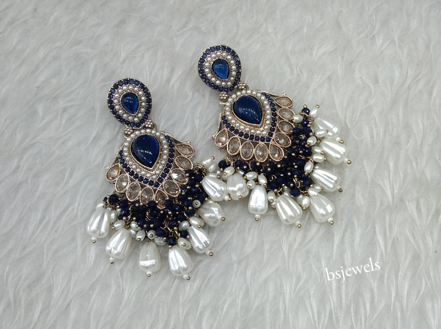 Antique Gold Blue Bollywood Agnes Earrings