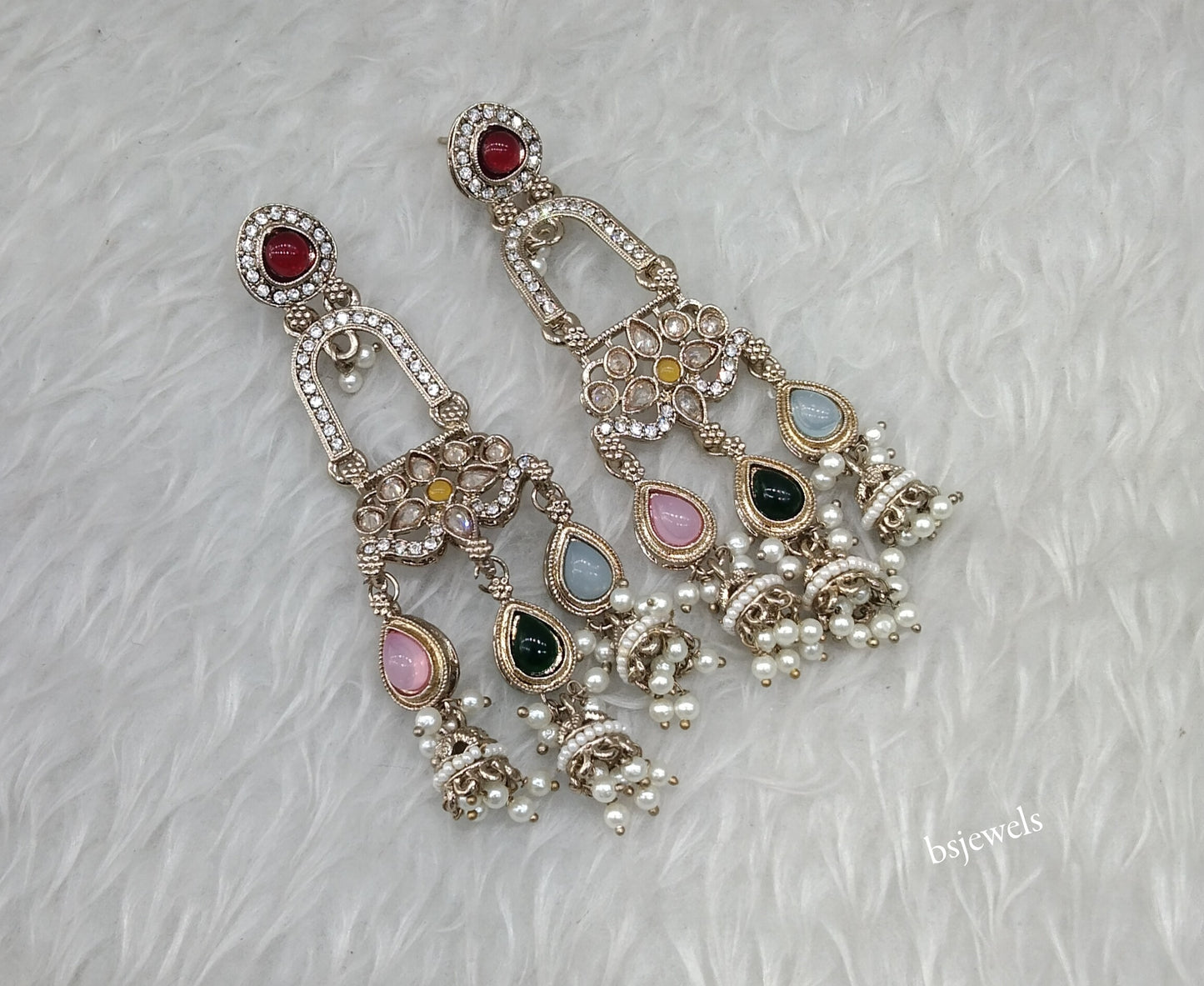 Antique Gold Multi Color Bollywood Etta Earrings