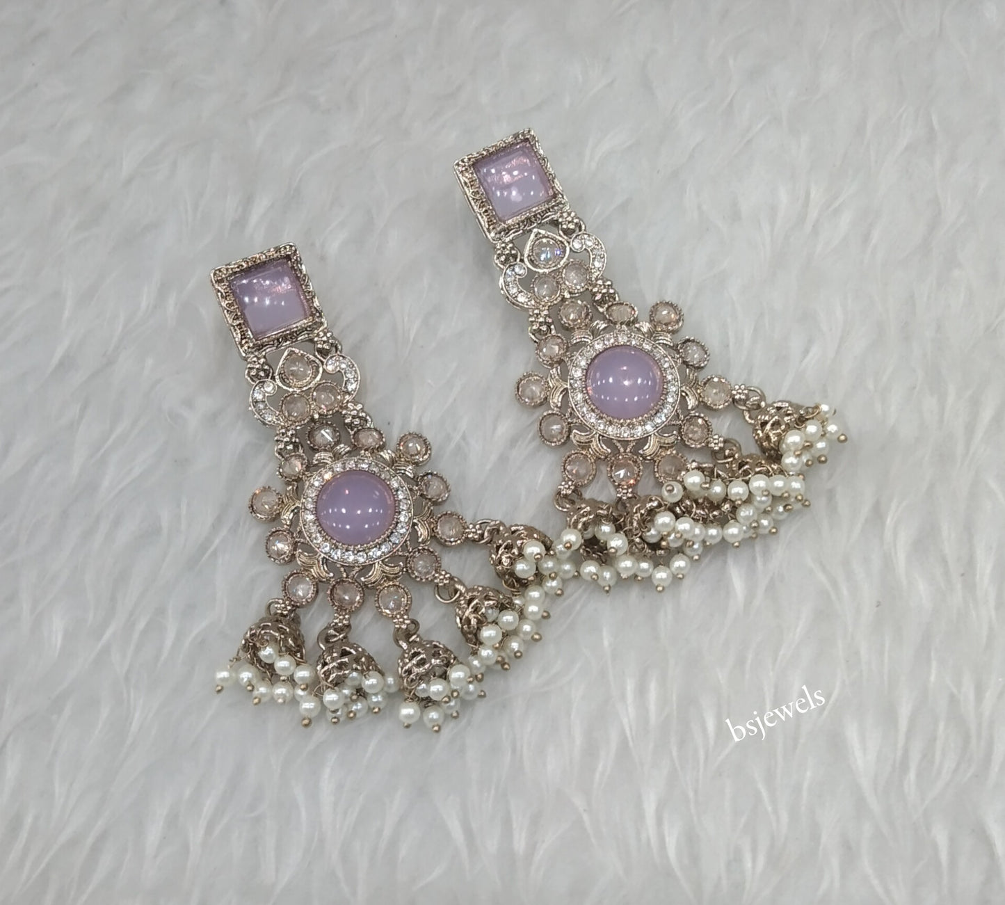 Antique Gold Lavender Bollywood Louka Earrings