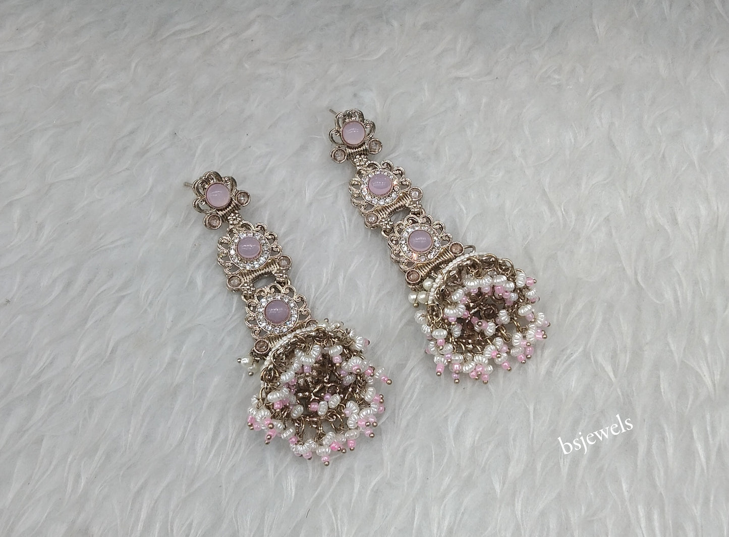 Antique Gold Pink Bollywood Louka Earrings