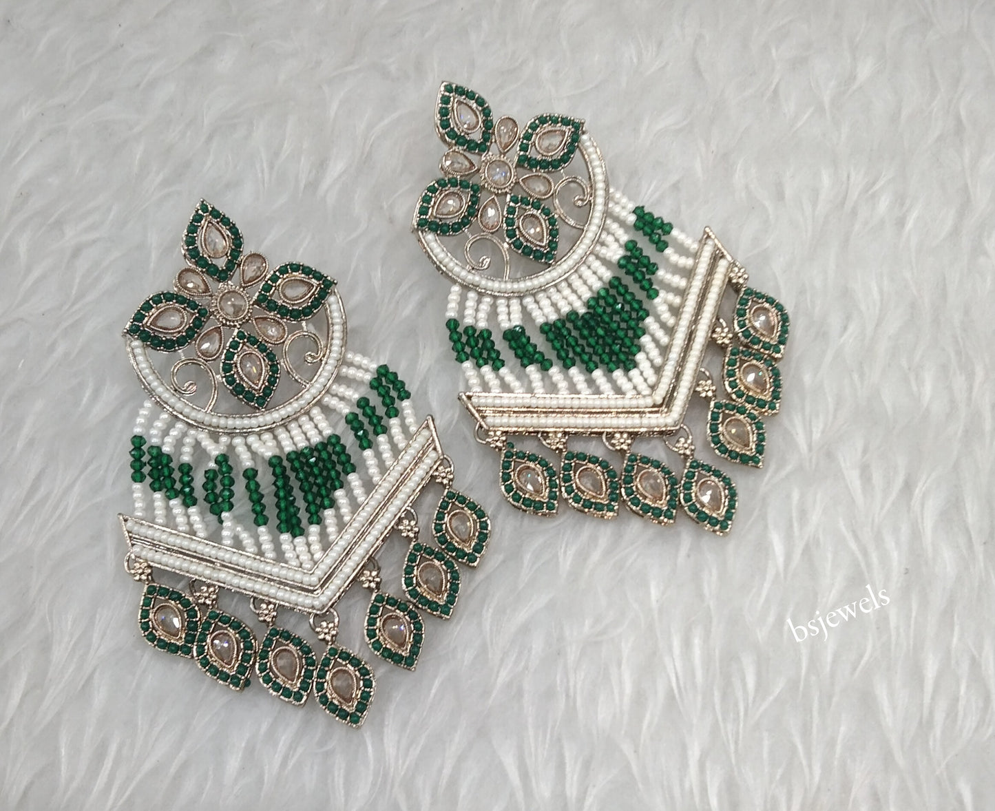 Antique Gold Green Bollywood Mate Earrings