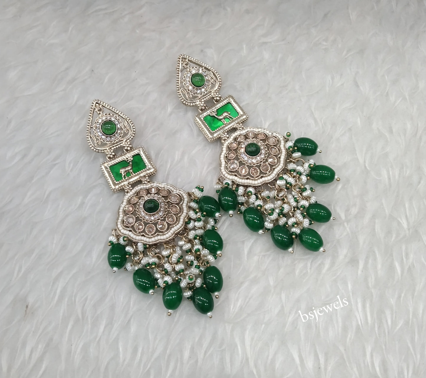 Antique Gold Green Bollywood Lone Earrings