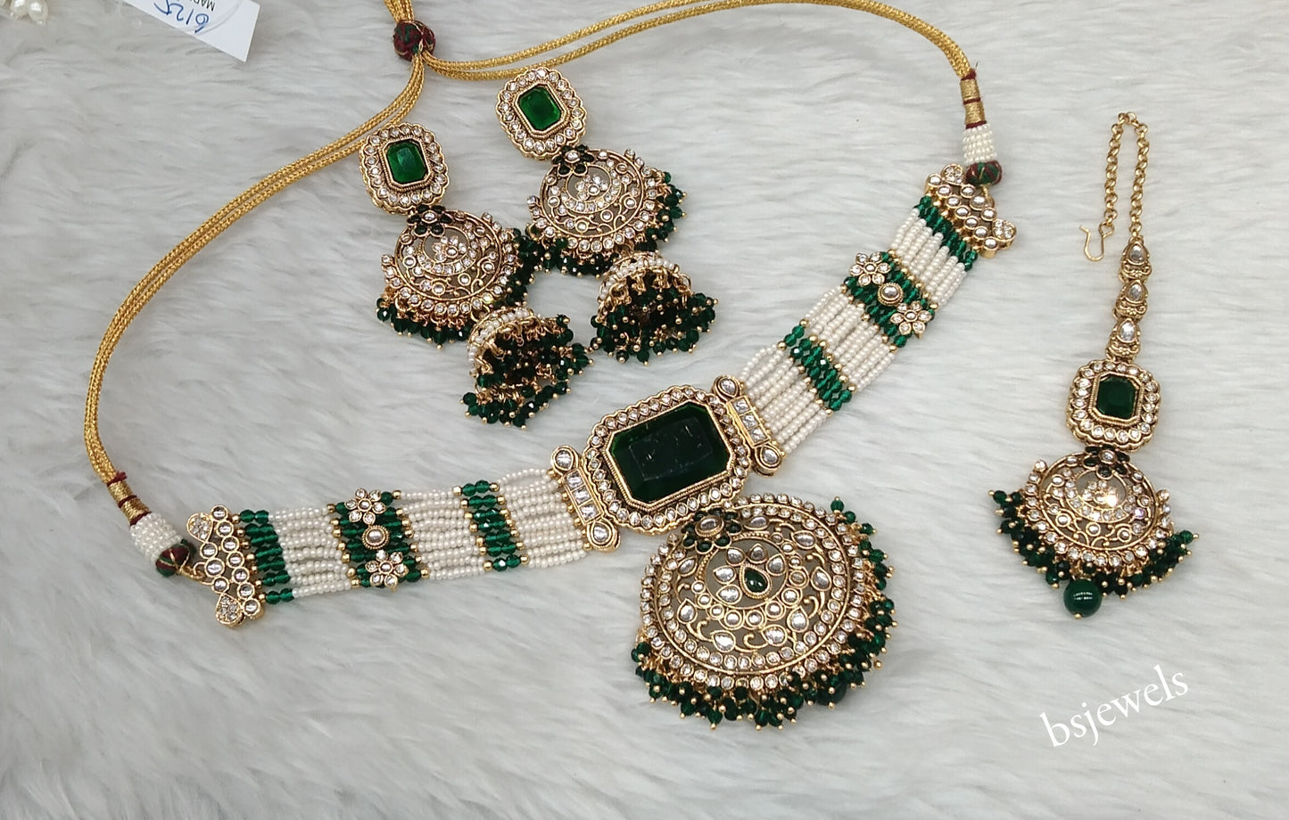 Gold Green Kundan Choker Jewellery Petkoff Set