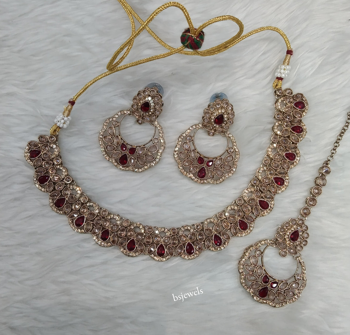 Antique Gold Maroon Necklace Jewellery Lovedeep Bollywood sets