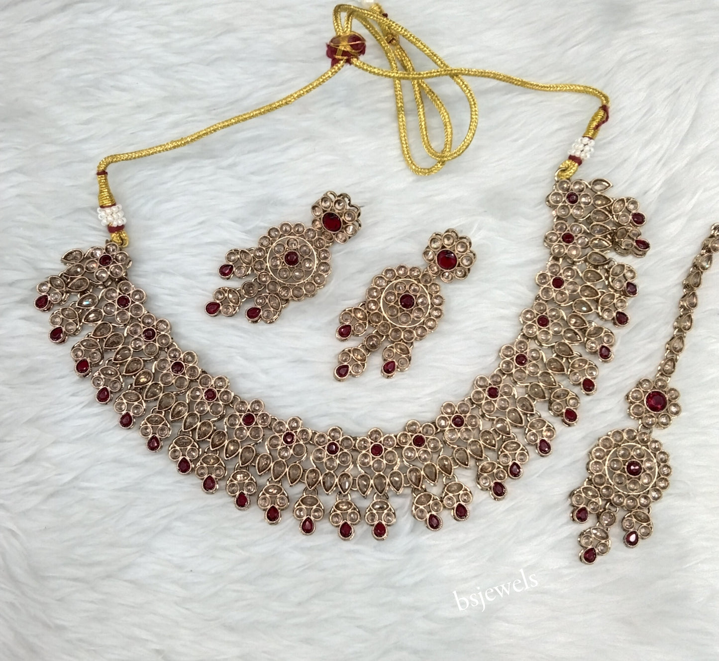 Antique Gold Maroon Necklace Jewellery Ishu Bollywood sets