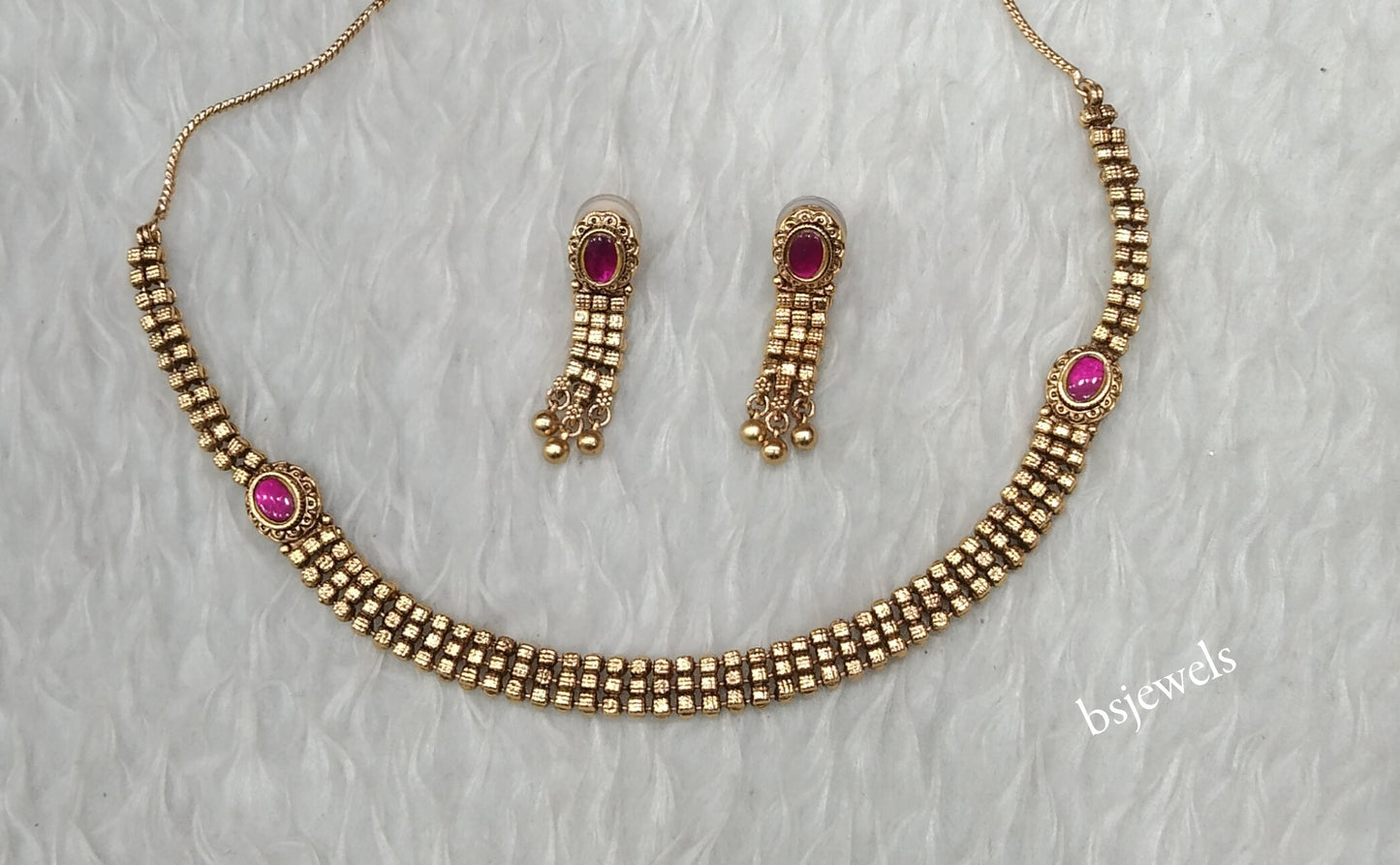 Gold Dark Pink Polki Necklace Jewellery Many Sets