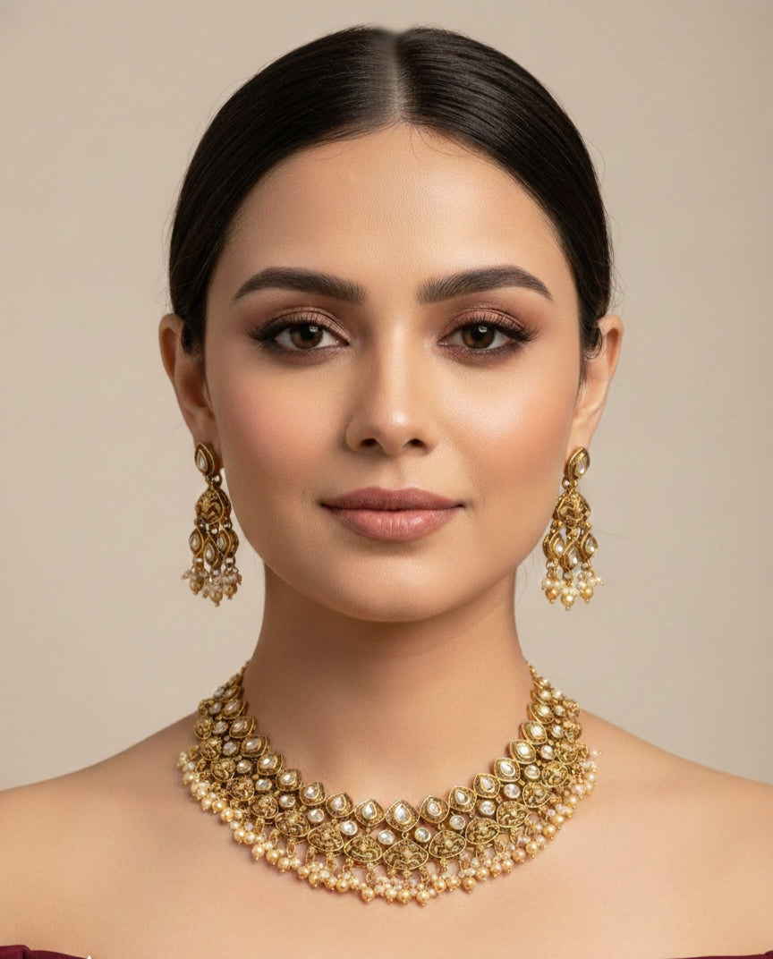 Gold Polki Necklace Jewellery Mintin Sets