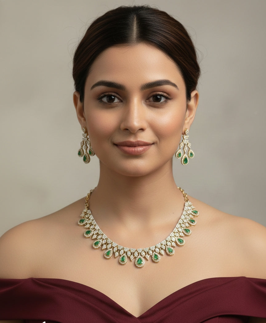 Antique Ruby American Diamond Ad Necklace Devin Sets