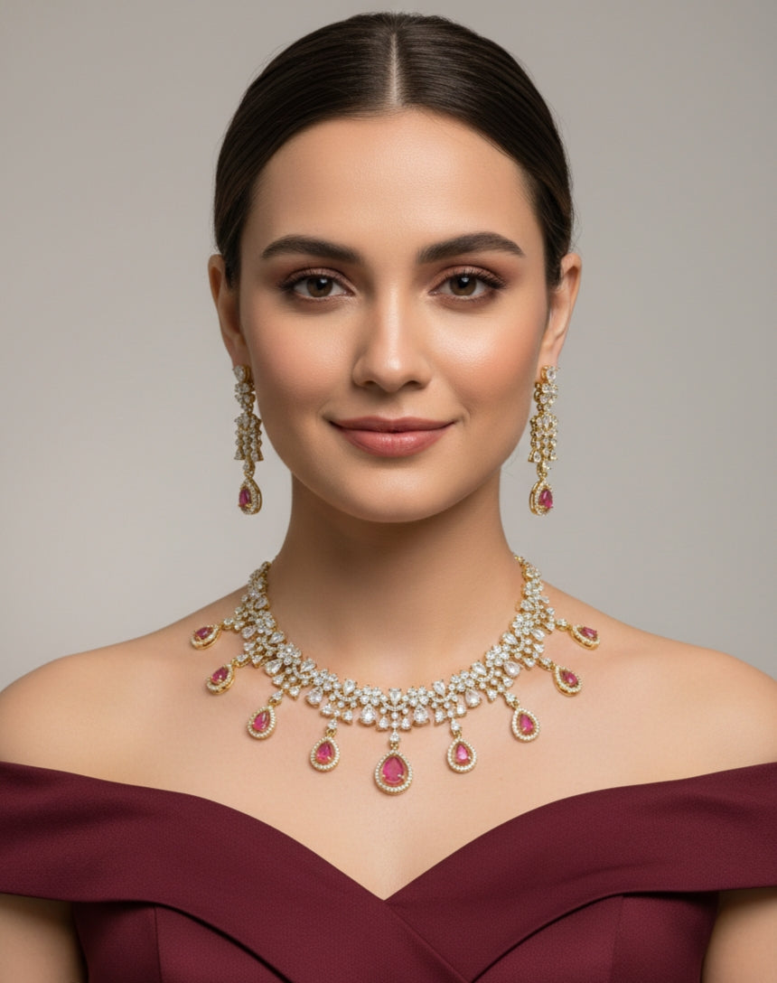 Antique American Diamond Ad Necklace Rewa Sets