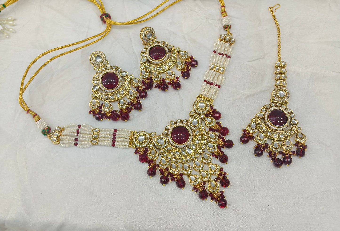 Gold Maroon Kundan Nacklace Ekta sets