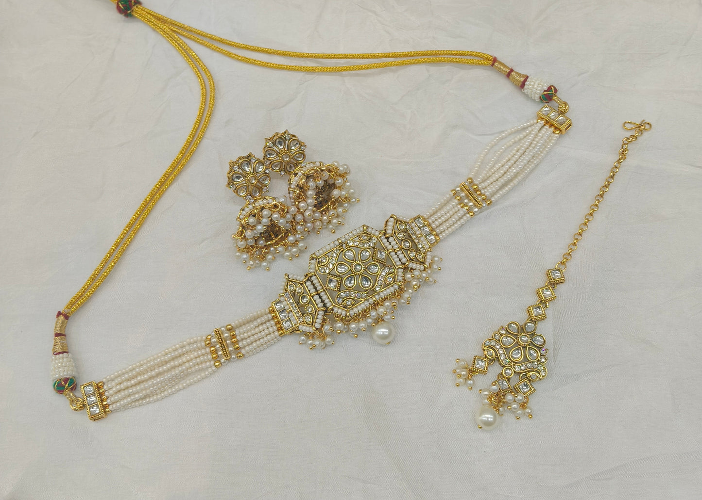 Gold White Kundan Choker Jewellery Jai Set