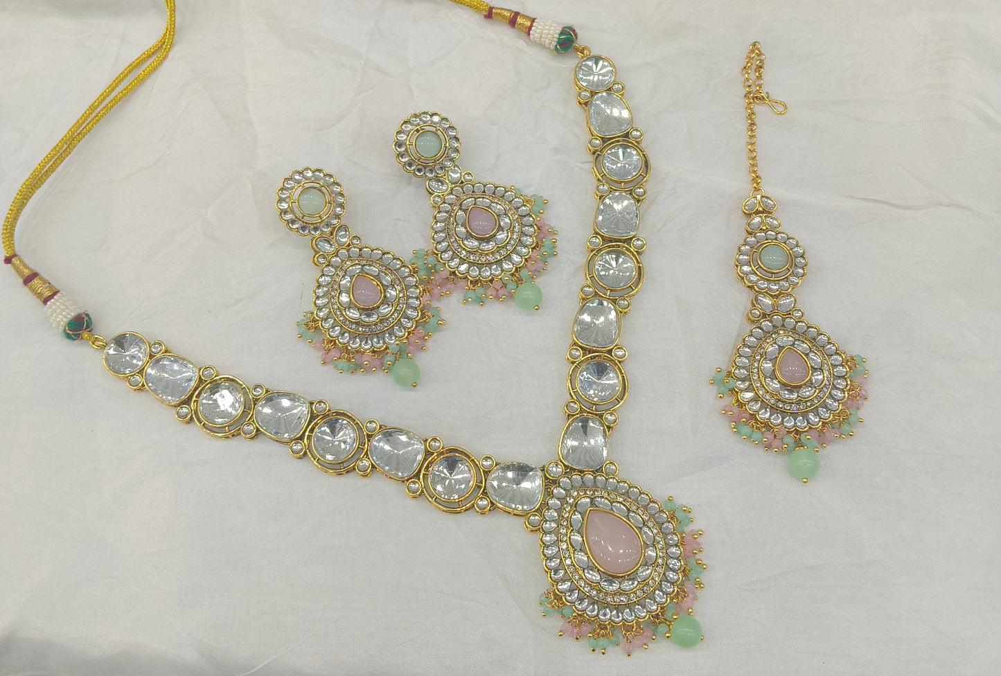 Gold Mint Pink Kundan Nacklace Gauri sets