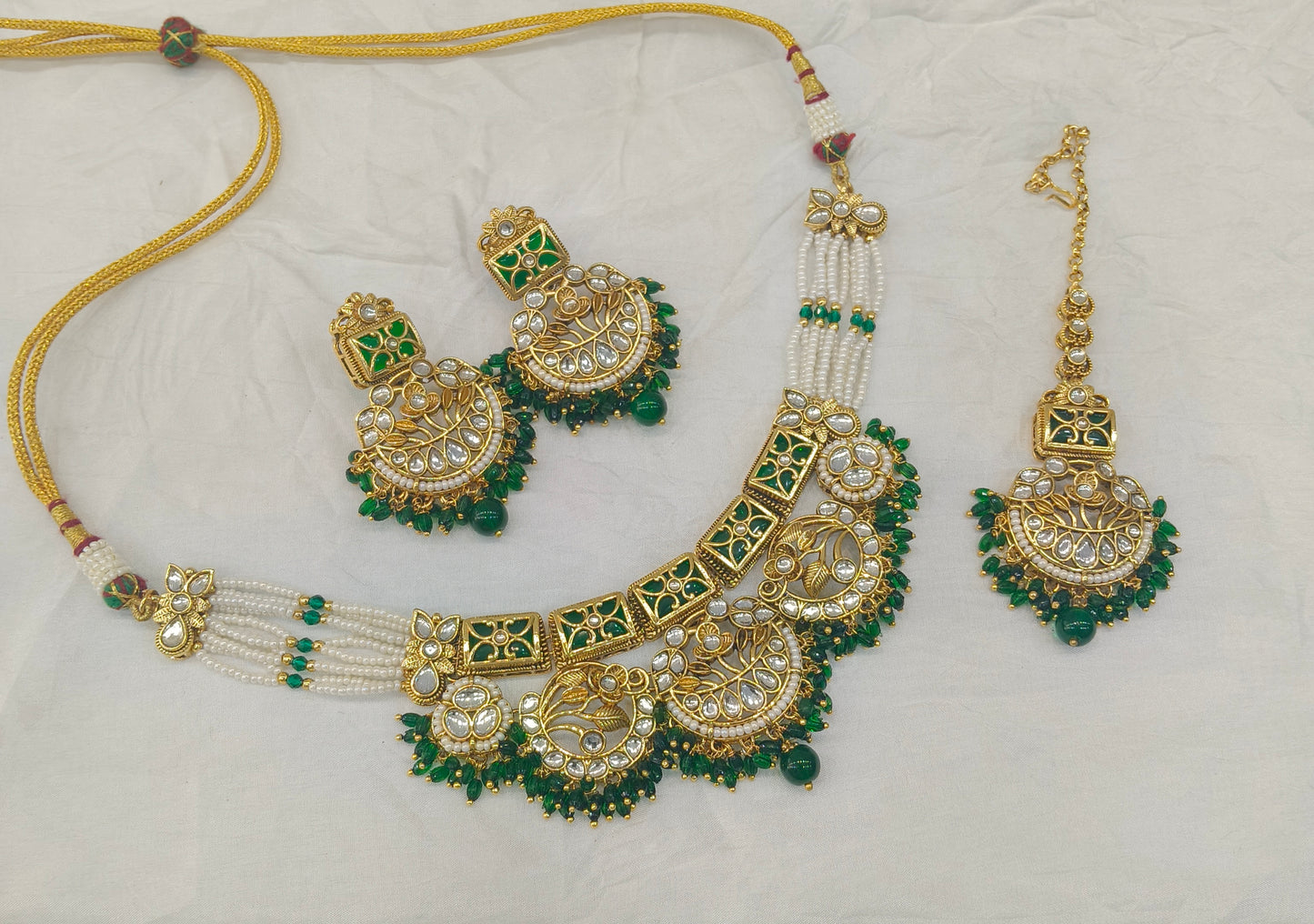 Gold Green Kundan Nacklace Damini sets