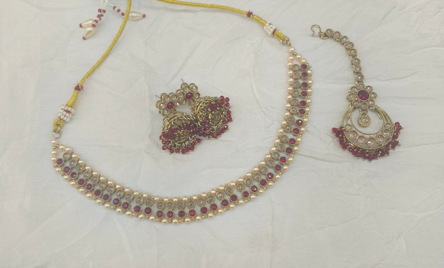 Antique Gold Maroon Necklace Jewellery Jagjeet Bollywood sets