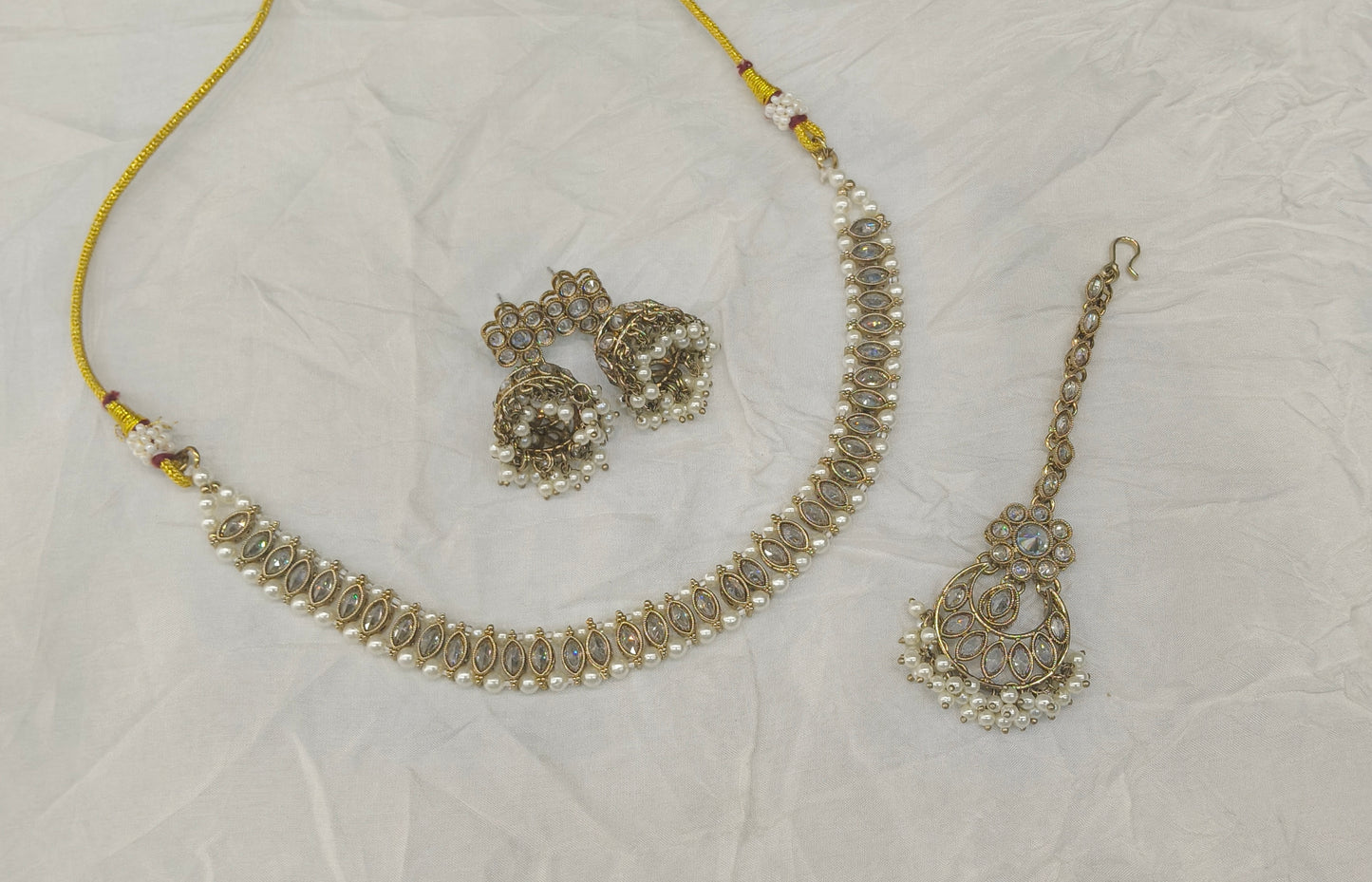 Antique Gold White Necklace Jewellery Jagjeet Bollywood sets