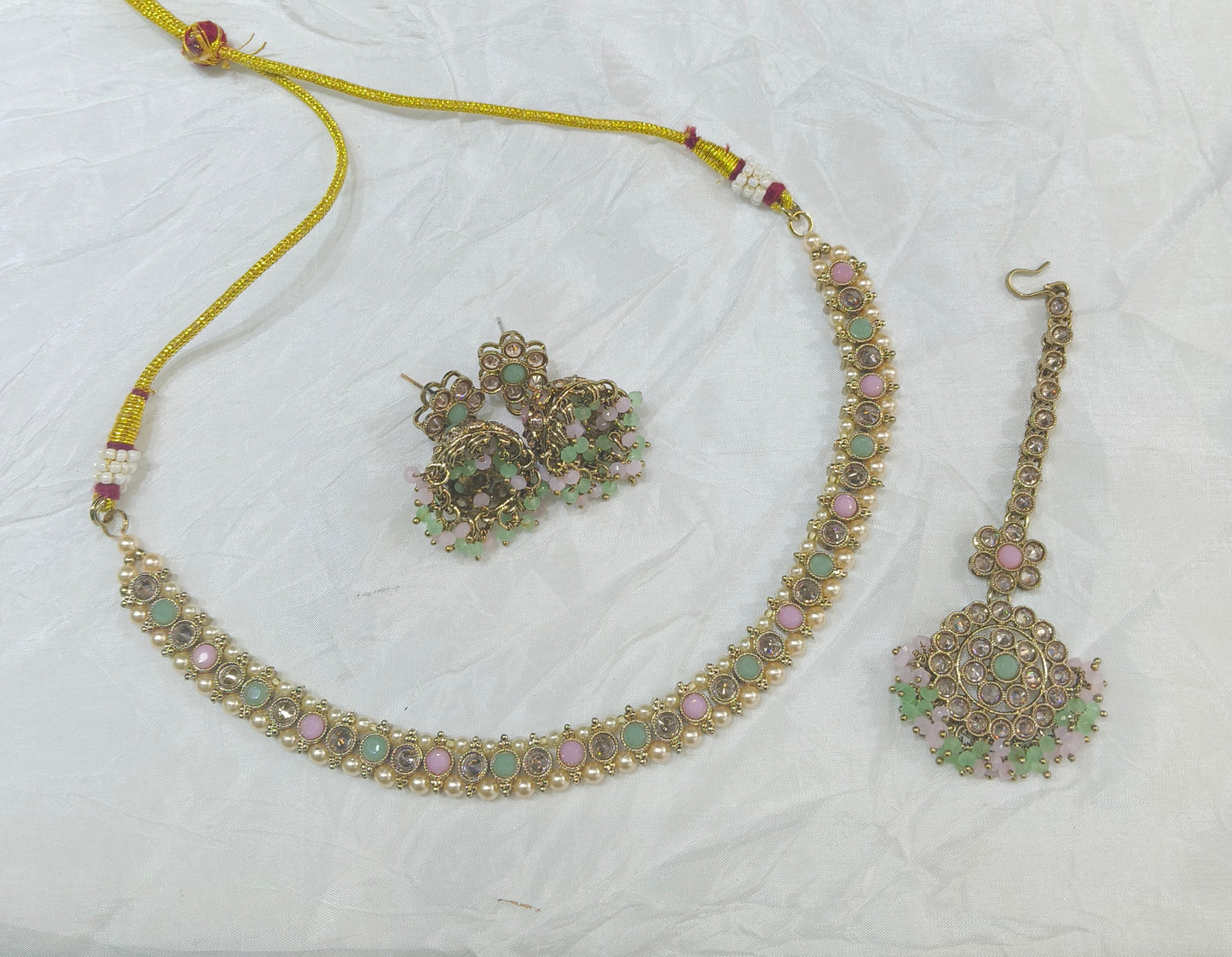 Antique Gold Mint Pink Necklace Jewellery Jagjeet Bollywood sets