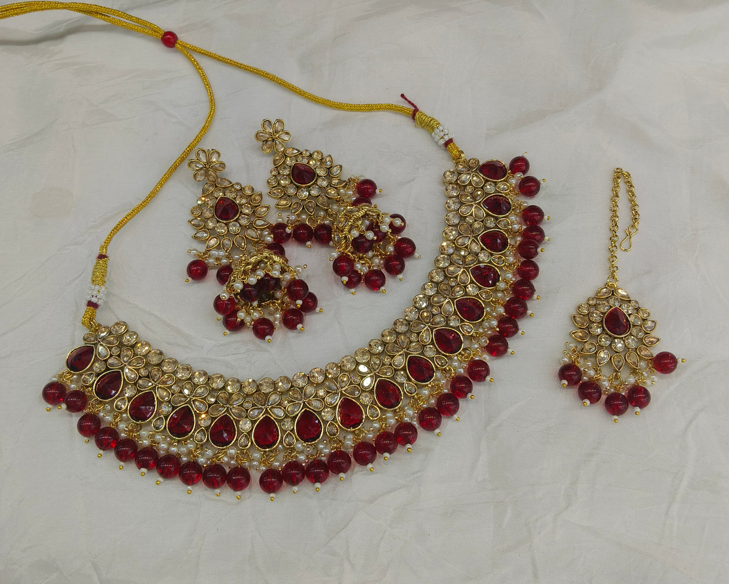 Antique Gold Maroon Necklace Jewellery Devika Bollywood sets