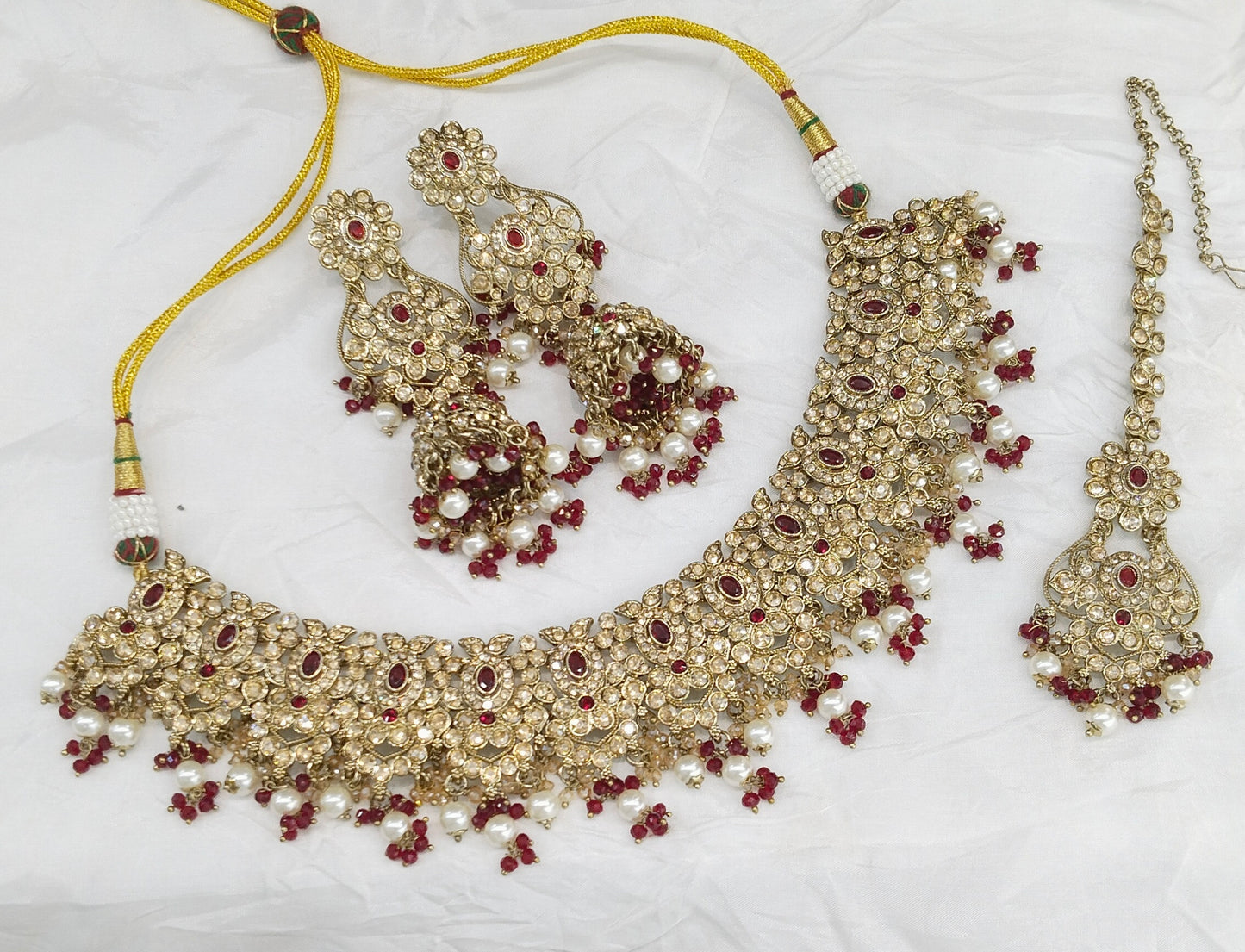 Antique Gold Maroon Necklace Jewellery Joan Bollywood sets