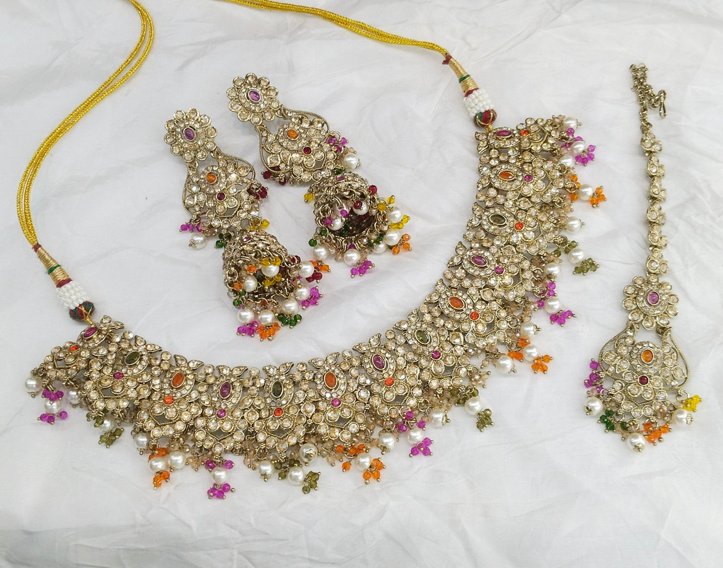 Antique Gold Multi Color Necklace Jewellery Joan Bollywood sets
