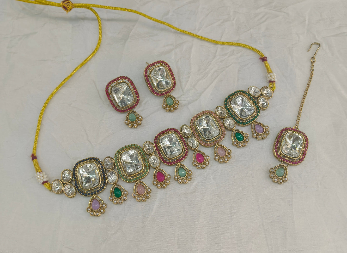 Antique Multi Color Kundan Choker Jewellery Lsg Set