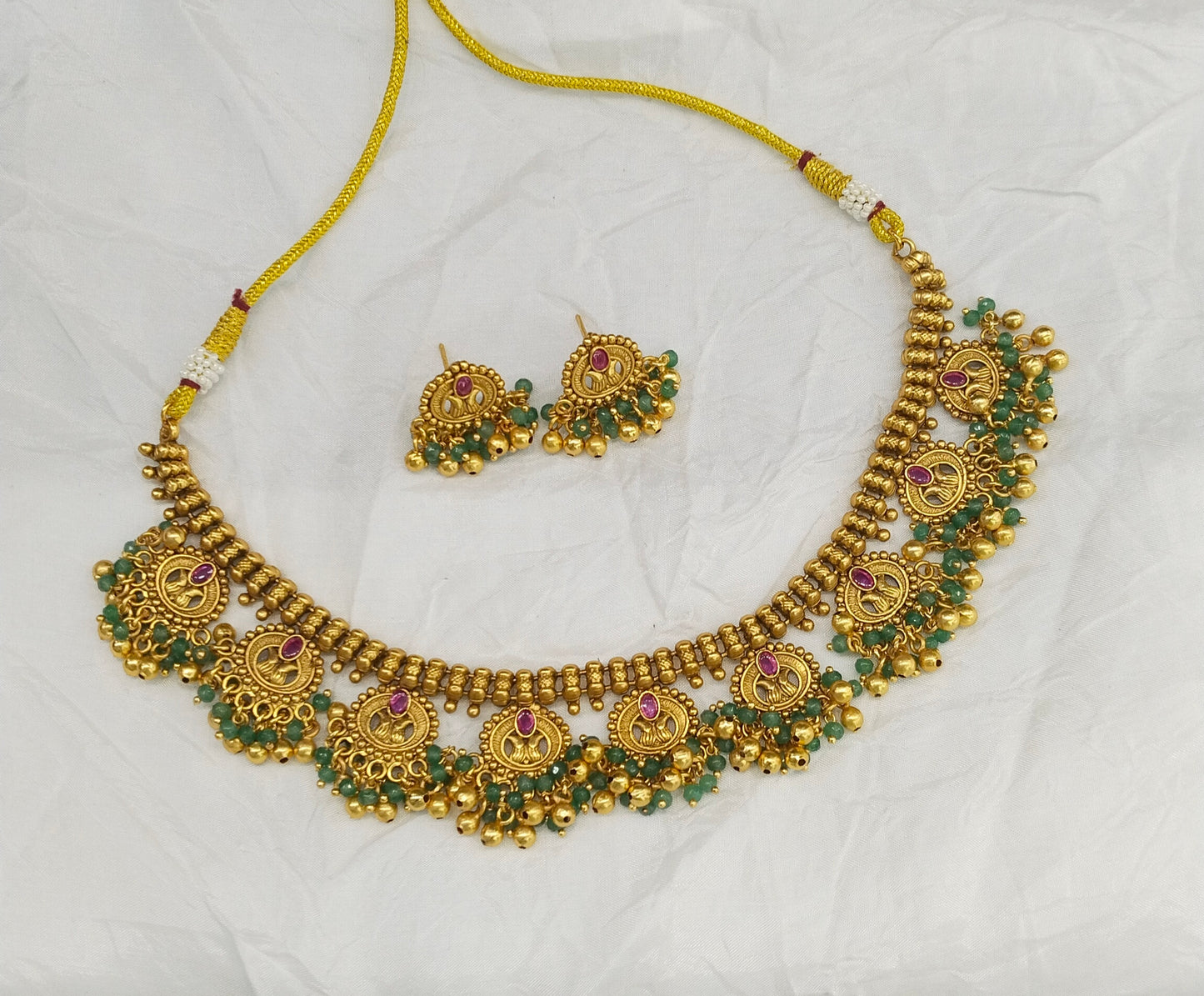 Gold Polki Ruby Sage Green Necklace Jewellery Lucy Sets