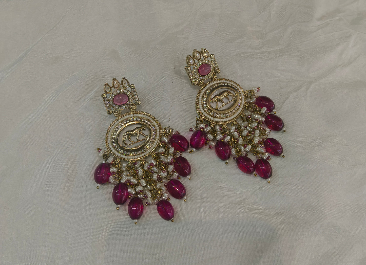 Antique Gold Majenta Bollywood Yua Earrings