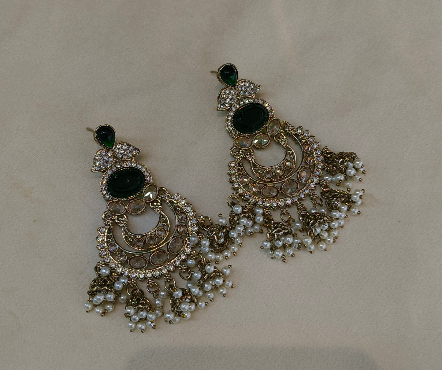 Antique Gold Green Bollywood Yuri Earrings