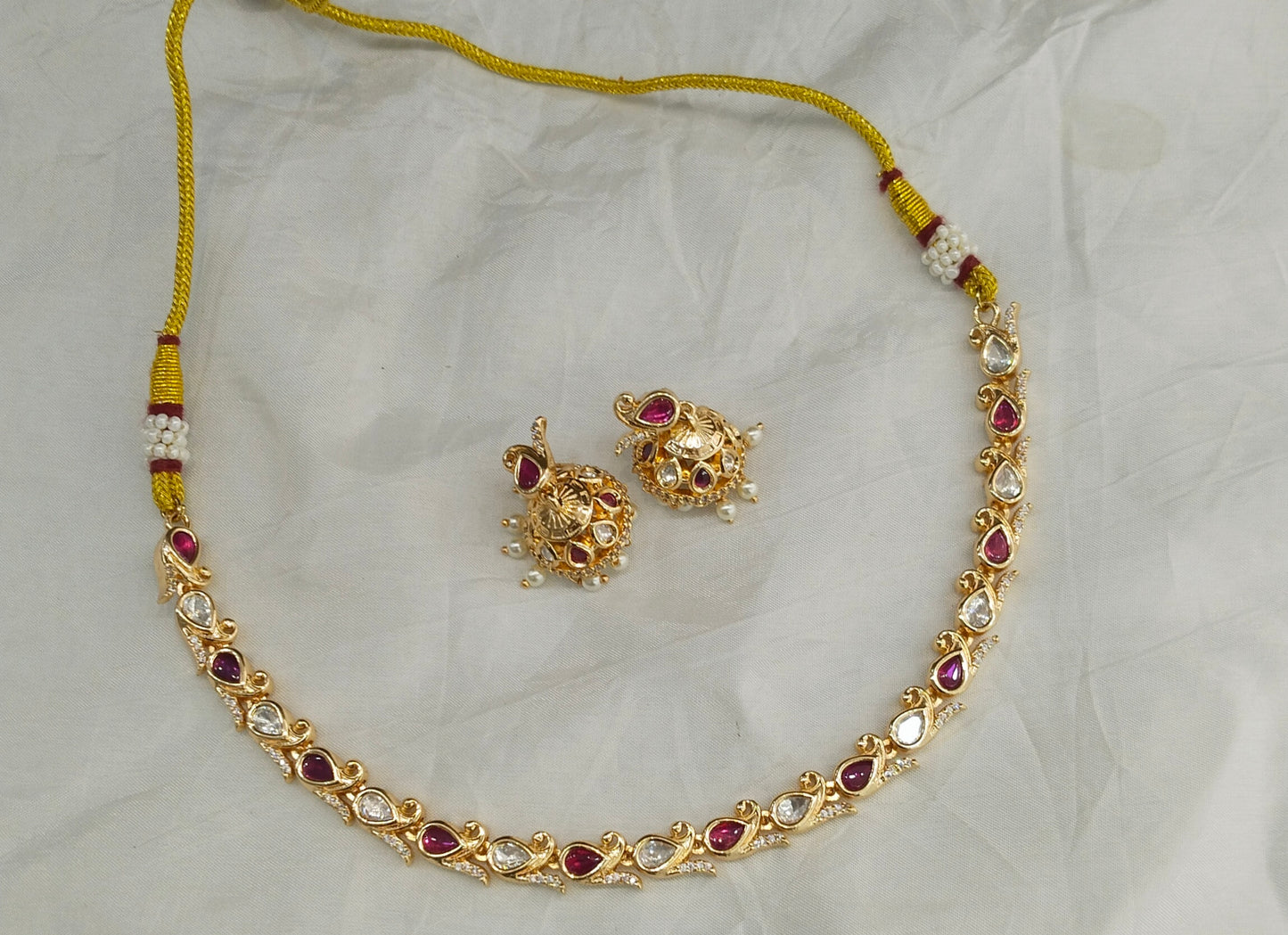 Gold Polki Ruby Kundan Necklace Jewellery Talia Set