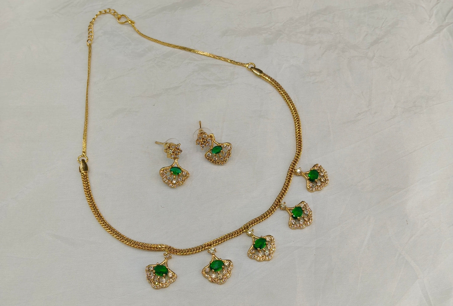 Gold American Diamond Green Ad Inori Necklace Set