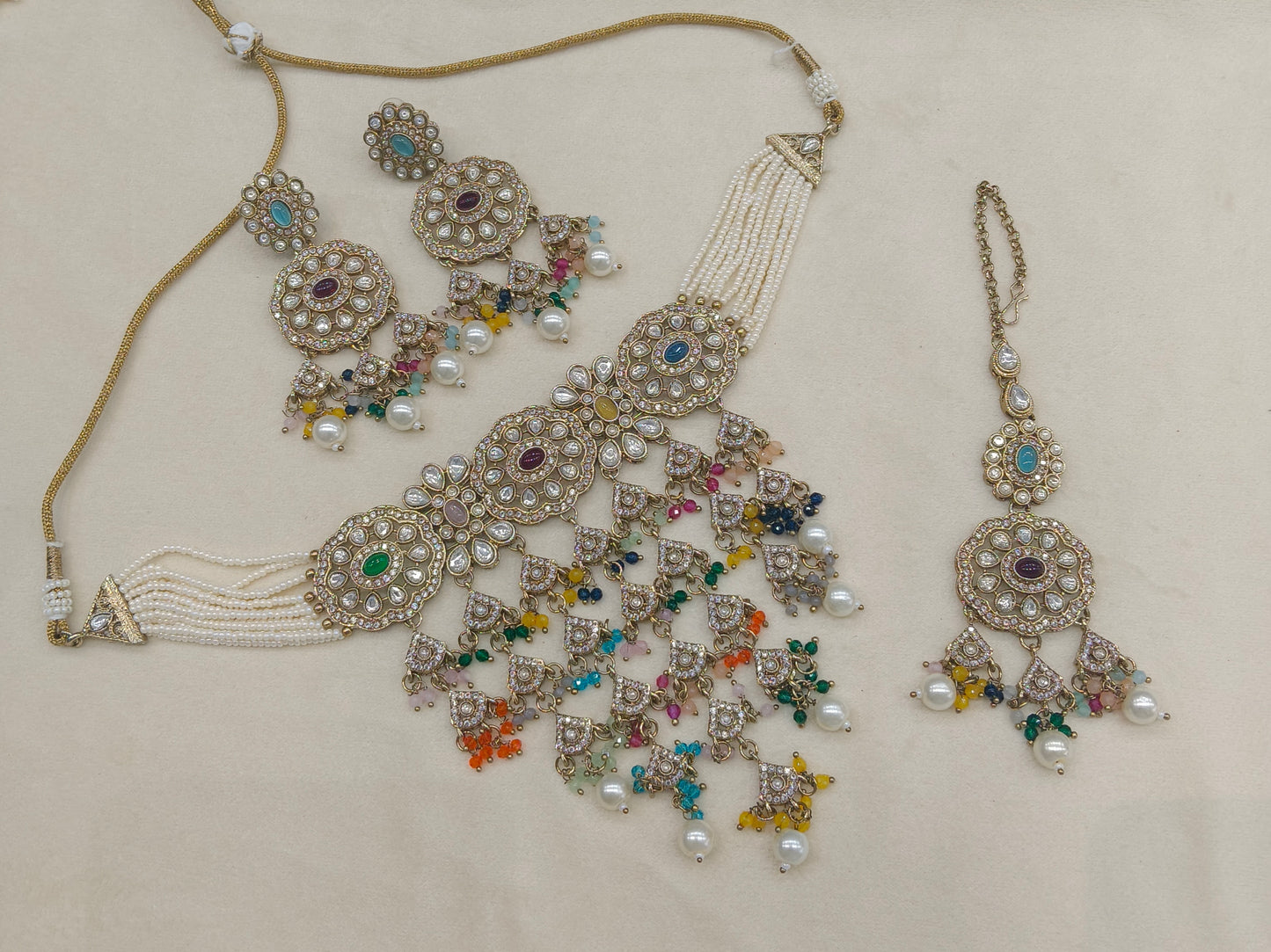 Antique Multicolor Waterfall Moissanite Kundan Choker Jewellery Sarah Set