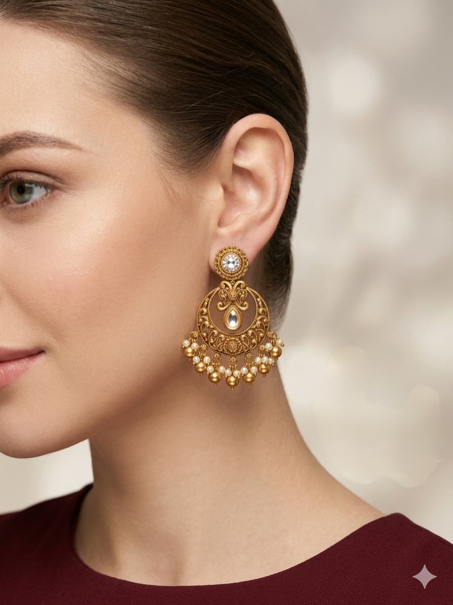 Gold Polki Niha Earrings