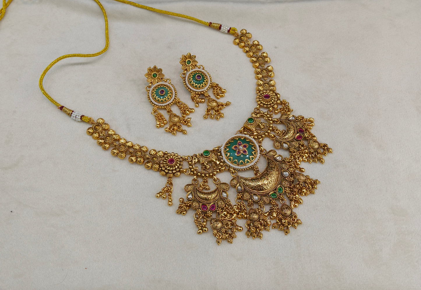 Gold Polki Ruby Sage Green Necklace Jewellery Mehram Sets