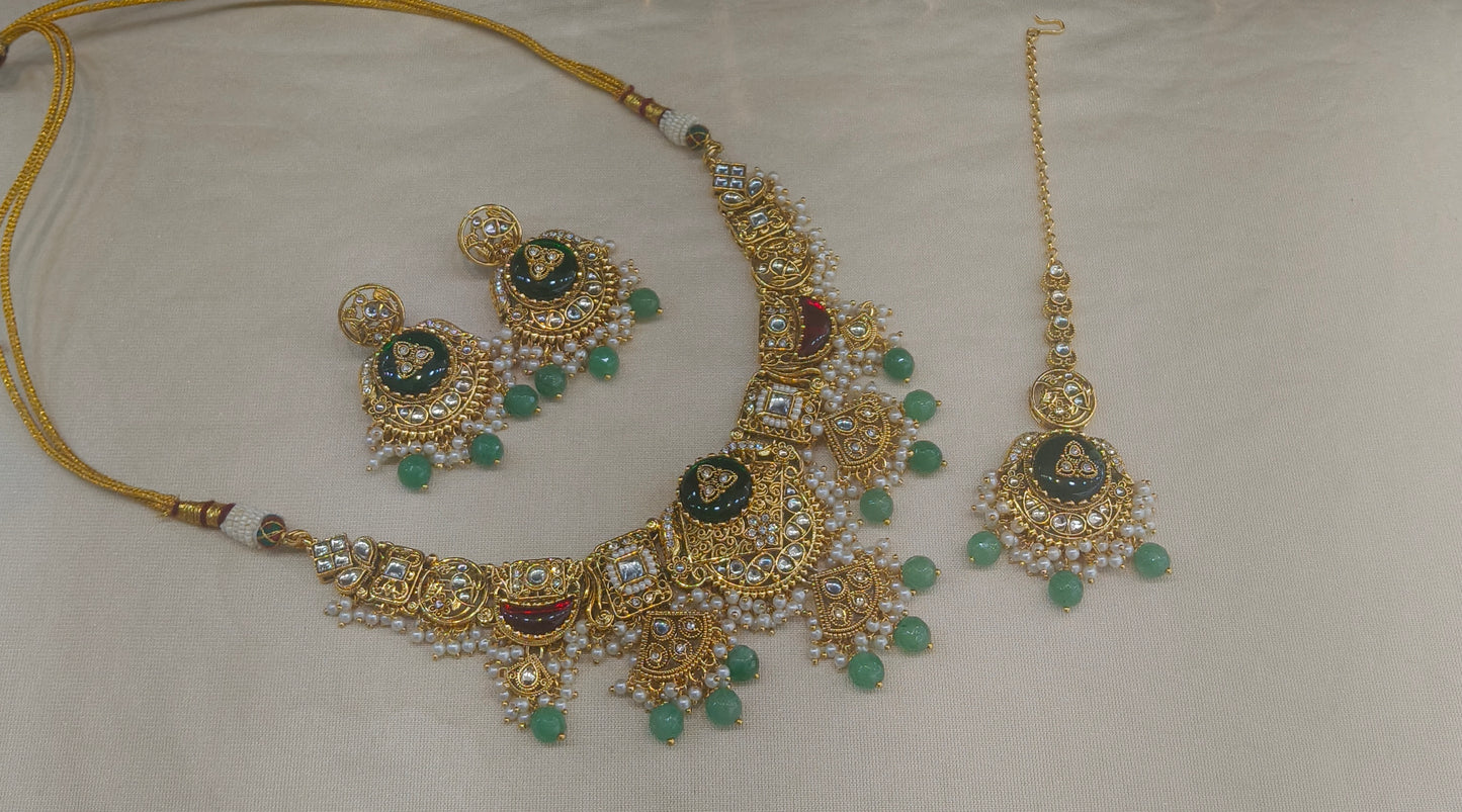 Gold Sage Green Kundan Necklace Sugam sets