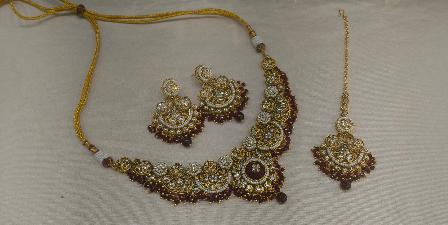 Gold Maroon Kundan Necklace Amanat sets